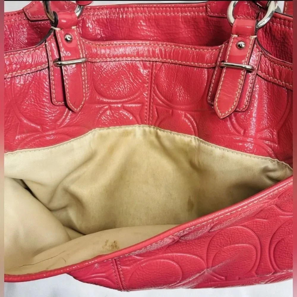 Coach Designer Gallery Embossed Pink Red Leather Tote Bag Purse Handbag